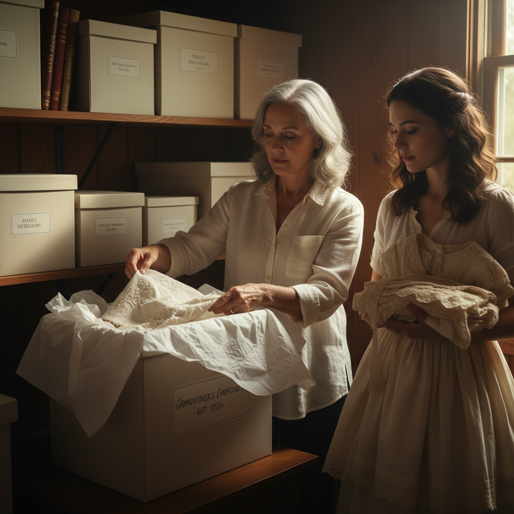 Thread of Time: Archival Storage of Embroidered Tablecloths, Lace, and Baptismal Gowns